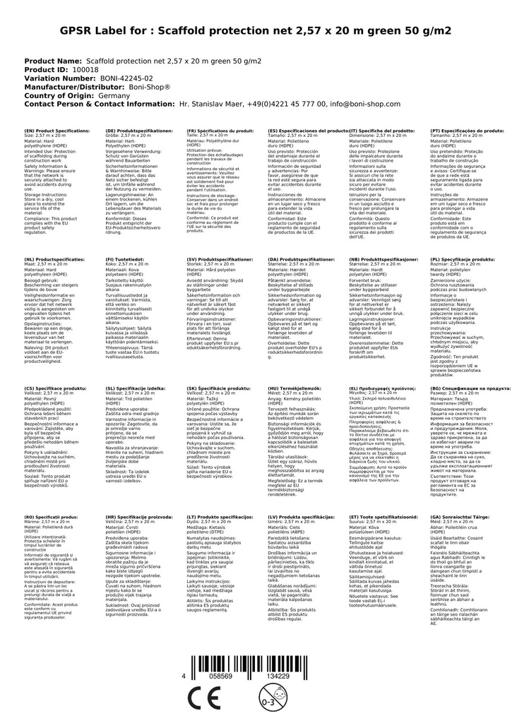 Siatka ochronna na rusztowanie 2, 57 x 20 m zielona 50 g/m²-2