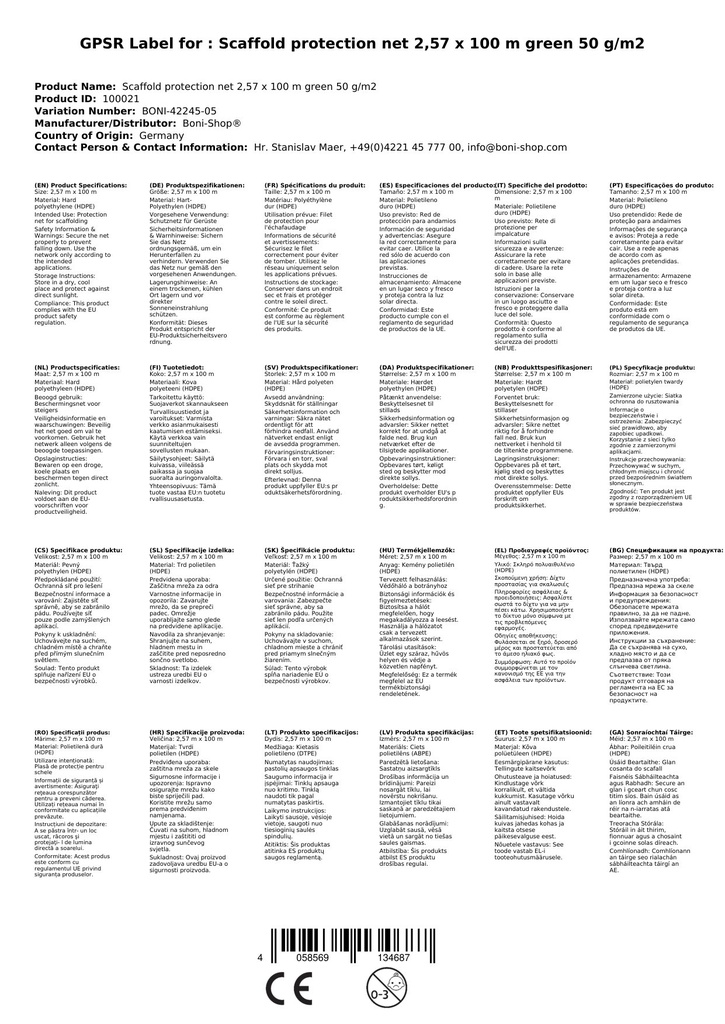 Siatka ochronna na rusztowanie 2, 57 x 100 m zielona 50 g/m²-2