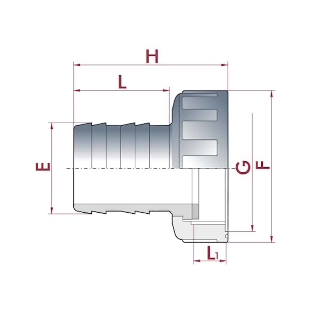 PVC końcówka węża z nakrętką 1½" IG x 40 mm-0