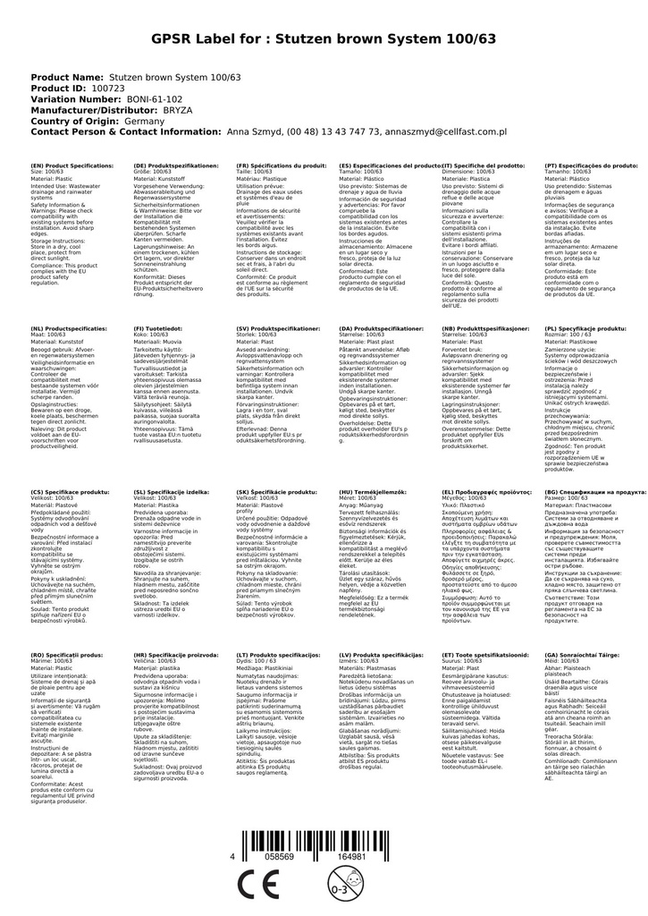 Stutzen brązowy System 100/63-1