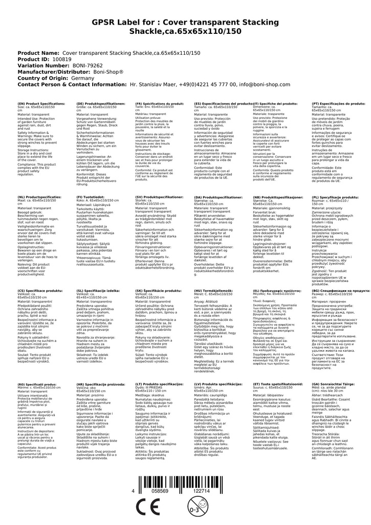 Przezroczysta osłona na krzesło sztaplowane, ok. 65x65x110/150-1