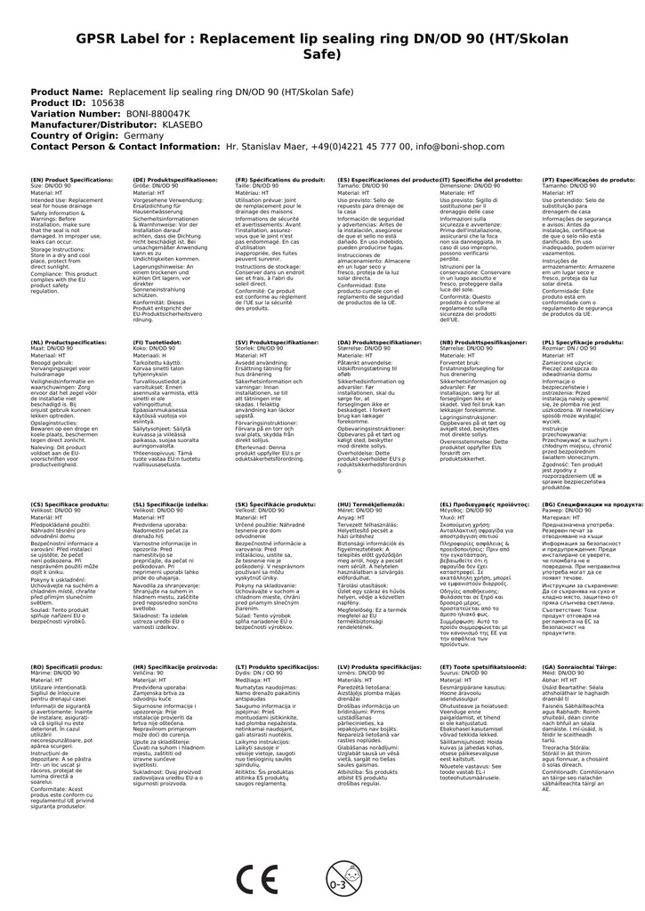 Zapasowy pierścień uszczelniający DN/OD 90 (HT/Skolan Safe)-2