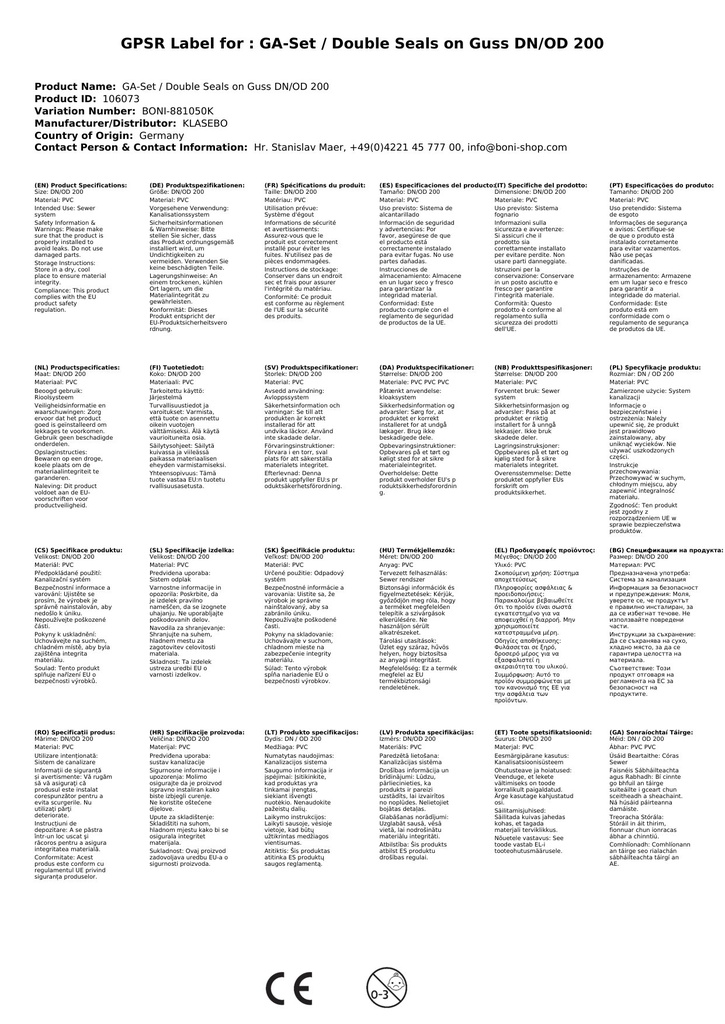 Zestaw GA / Podwójne uszczelki na żeliwo DN/OD 200-3