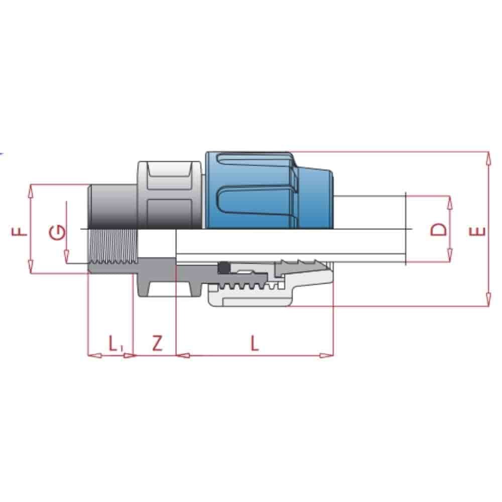 PP PE złączka do rur sprzęgło 25 x 1/2" IG-0