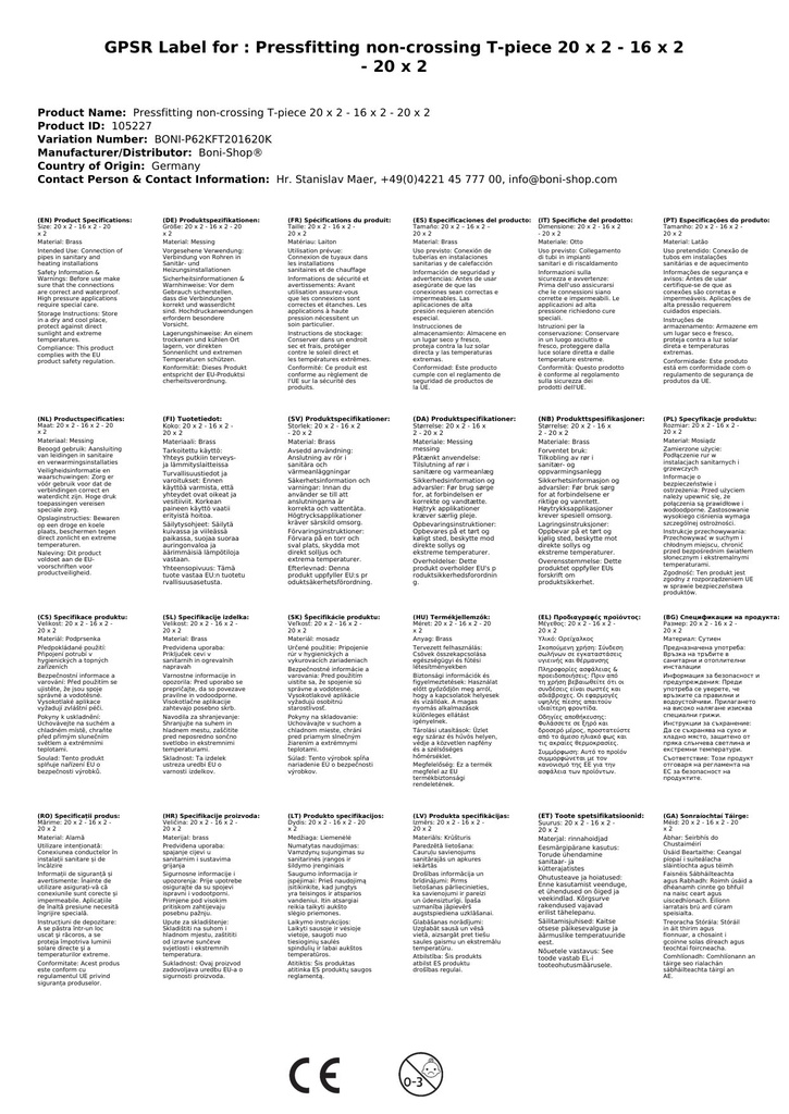 Złączka prasowa trójnik bezkolizyjny 20 x 2 - 16 x 2 - 20 x 2-3