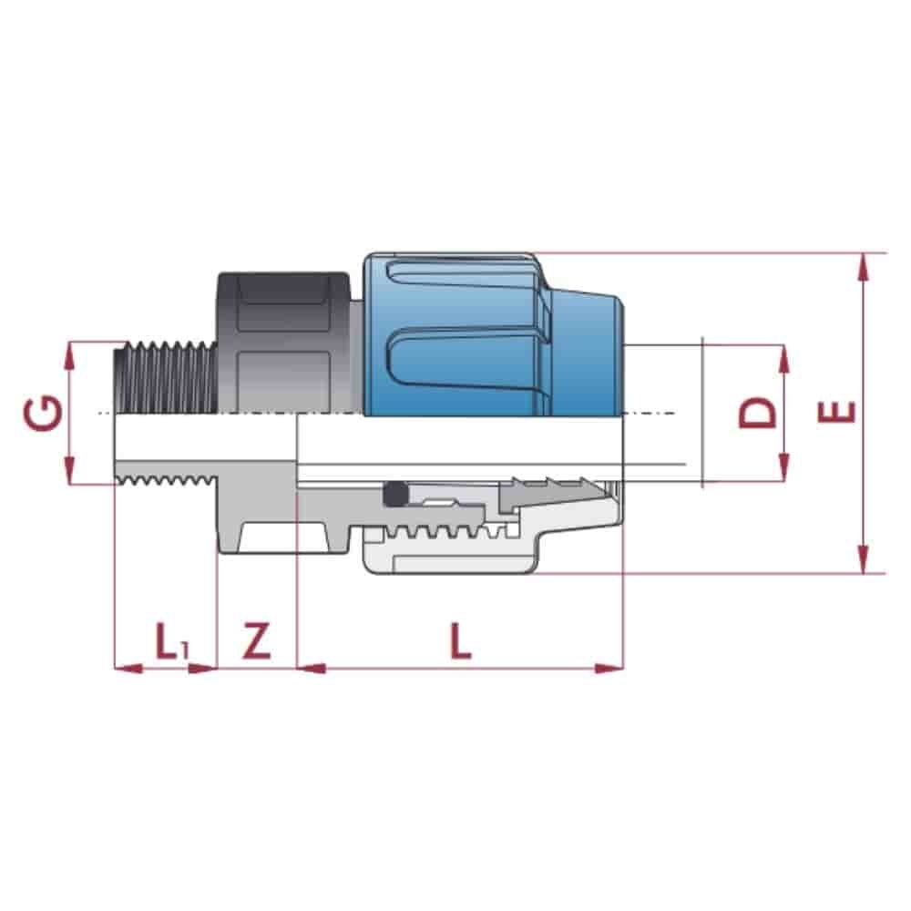 PP PE Złączka do rur sprzęgło 20 x 1/2" AG-0