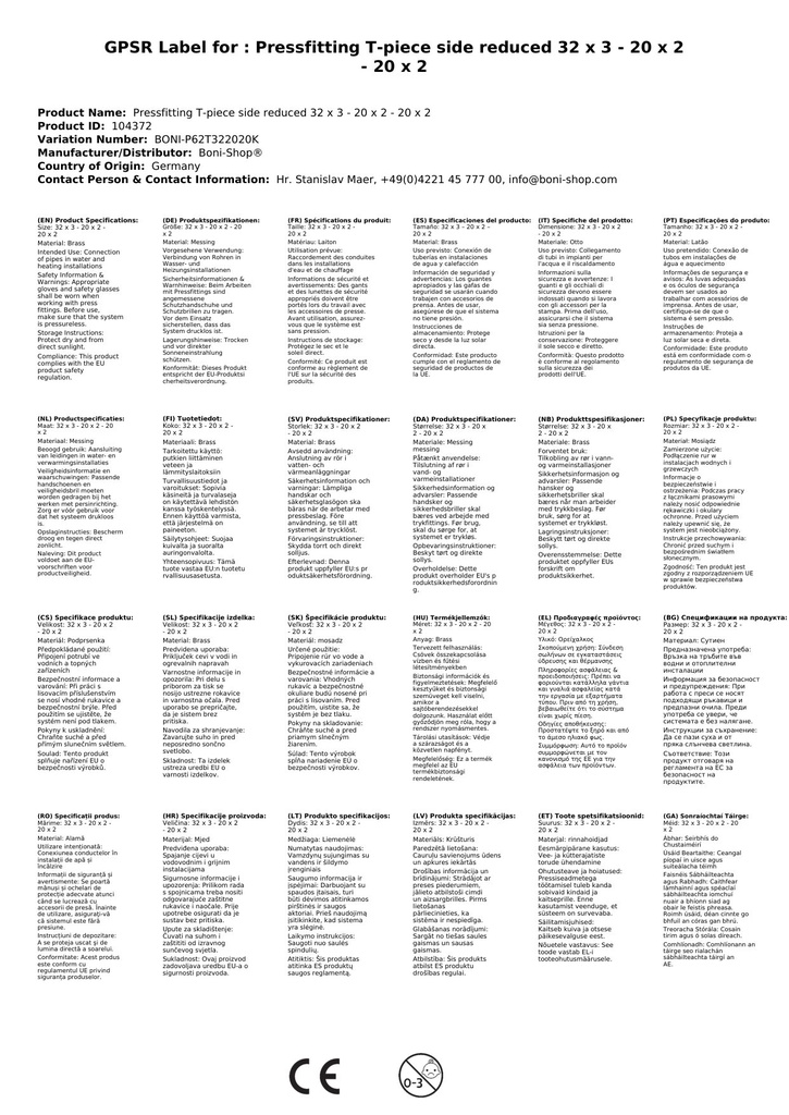 Złączka prasowa trójnik redukowany 32 x 3 - 20 x 2 - 20 x 2-3