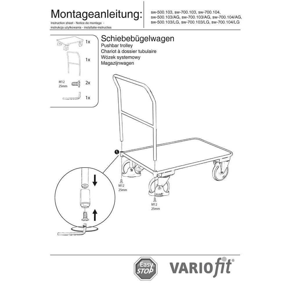 Wózek z uchwytem przesuwanym 400 kg Typ S + EasySTOP-0