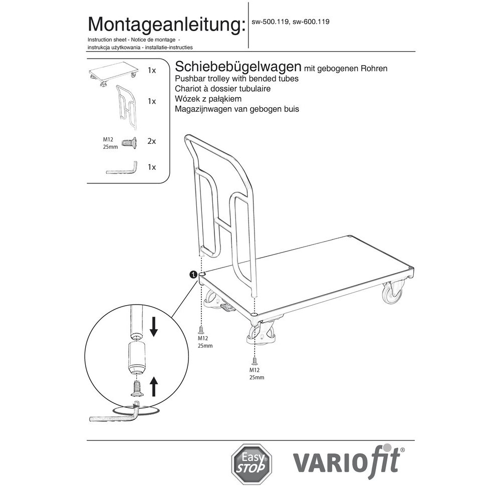 Wózek z uchwytem widełkowym 250 kg Typ M + EasySTOP-0