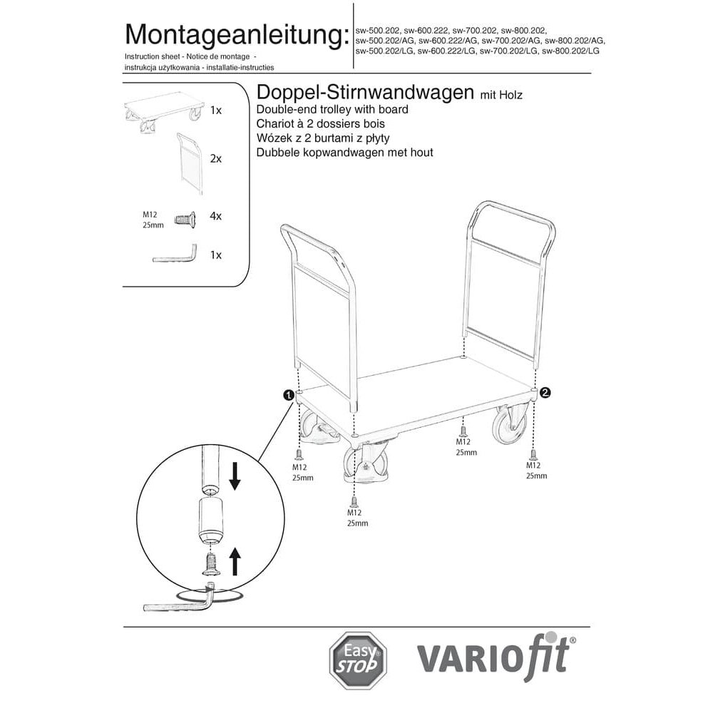 Doppelny wózek z bocznymi ścianami 400 kg Typ S + EasySTOP-0