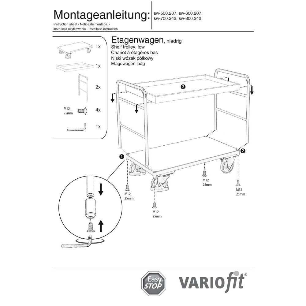 Wózek piętrowy z 2 tackami 250 kg Typ S + EasySTOP-1