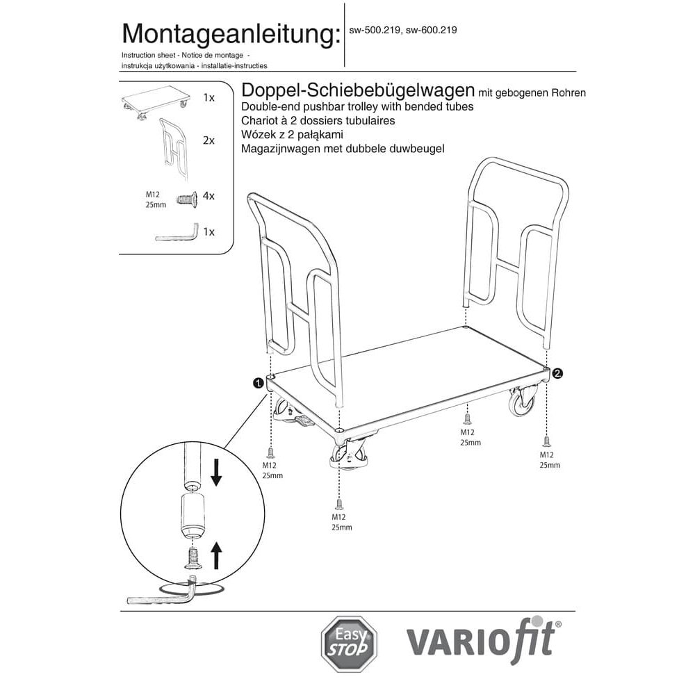 Podwójny wózek z uchwytem 250 kg Typ M + EasySTOP-0