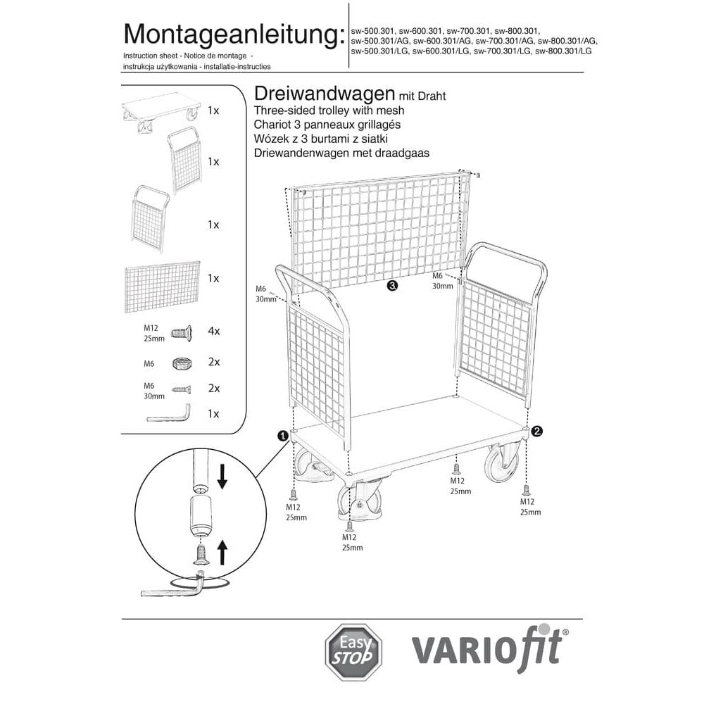 Wózek trójścienny z siatki stalowej 400 kg Typ S + EasySTOP-1