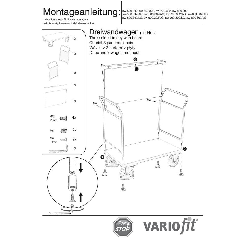 Wózek trójścienny 400 kg Typ S + EasySTOP-0