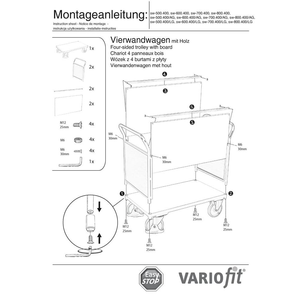 Czterokołowy wózek 500 kg Typ M + EasySTOP-0