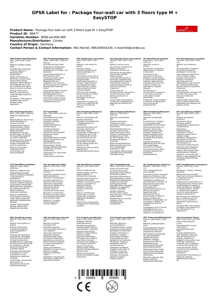 Pakiet-czteroscienny wózek z 3 półkami Typ M + EasySTOP-1