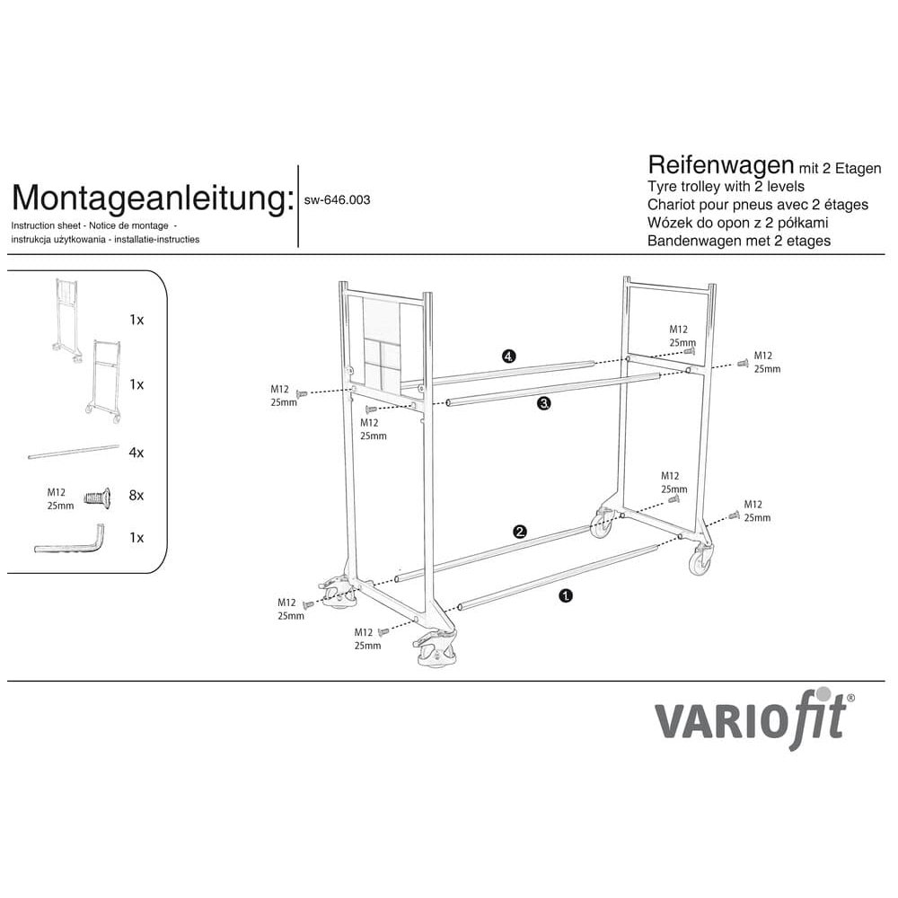 Wózek na opony 300 kg z 2 półkami termoplastyczne ogumienie 1205 x 780 x 1430 mm-1