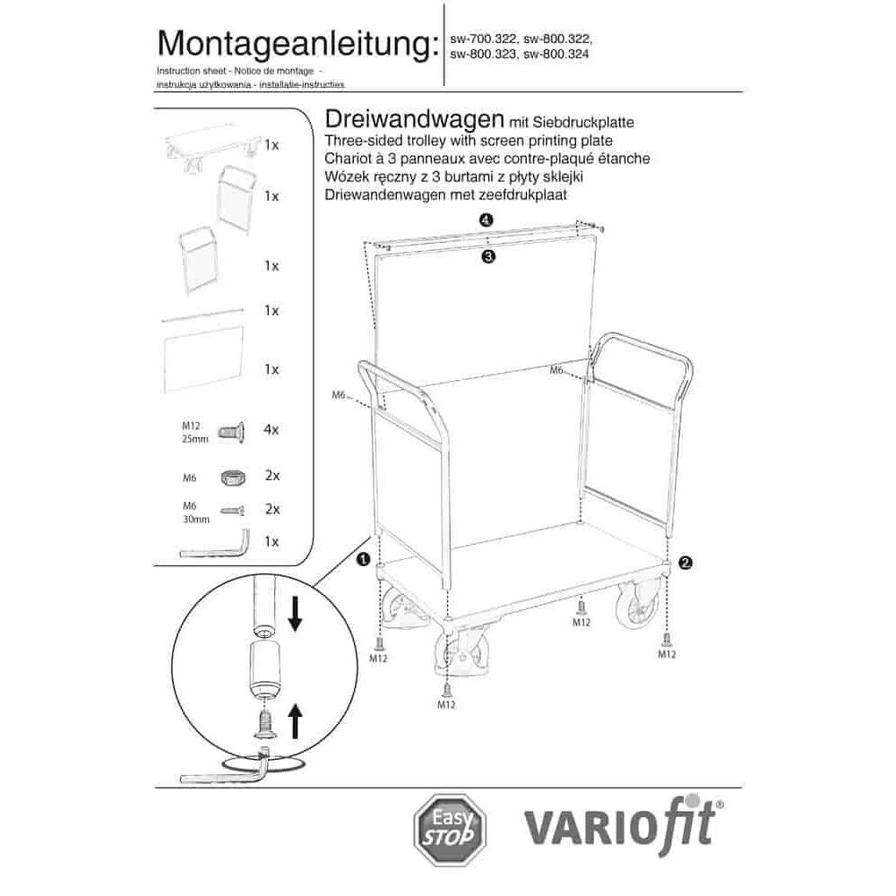 Wózek trzyścienny 1000 kg Typ S + EasySTOP-0