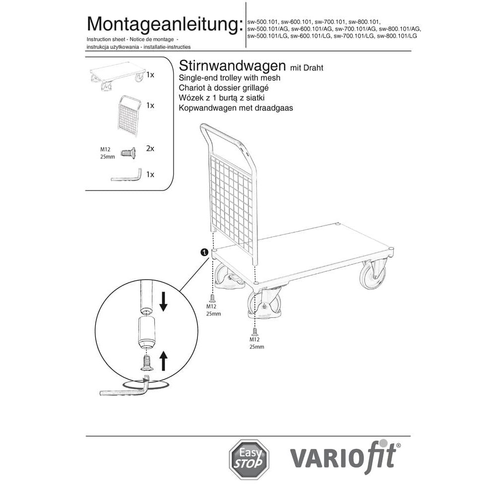 Wózek czołowy z siatki drucianej 500 kg Typ XL + EasySTOP-0