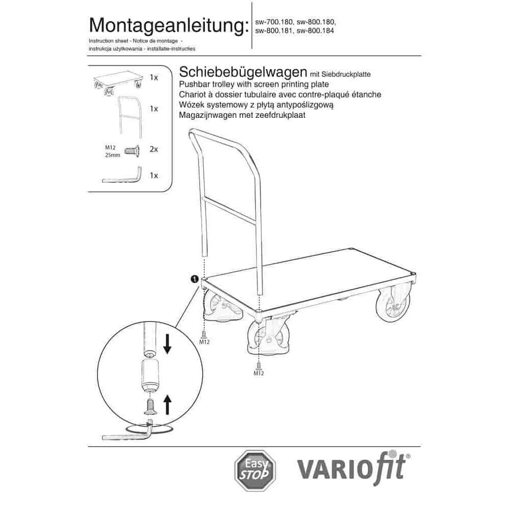 Wózek z uchwytem przesuwnym 1000 kg Typ M + EasySTOP-0