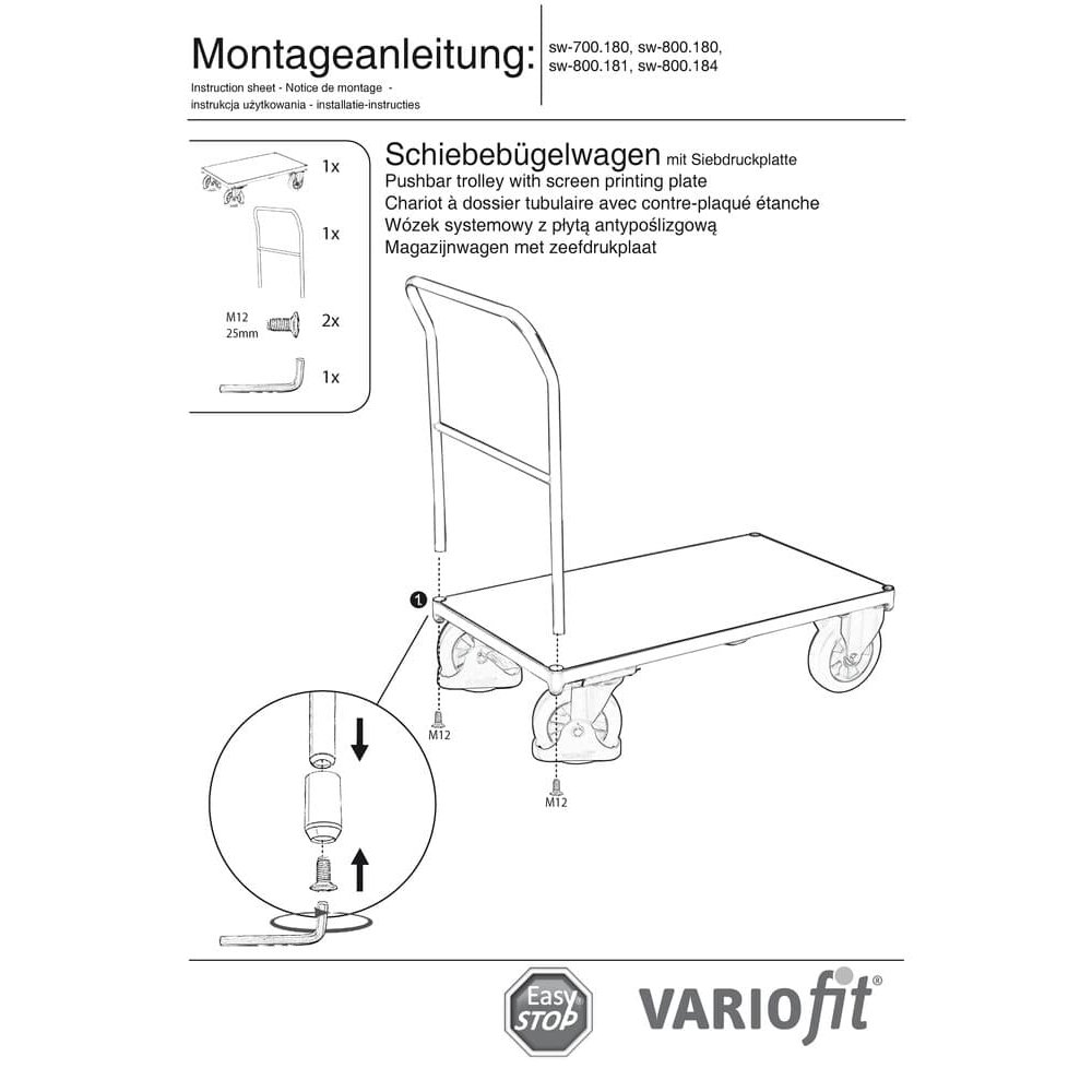 Wózek z rączką 1000 kg Typ L + EasySTOP-0