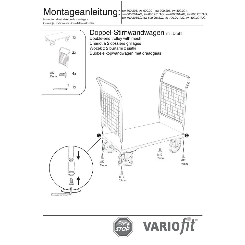 Podwójny wózek z drucianą siatką na przednią ścianę 500 kg Typ XL + EasySTOP-0