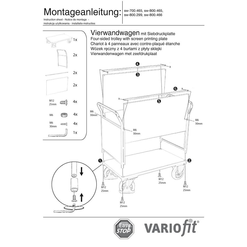 Wózek czterostranny 1000 kg Typ M + EasySTOP-0