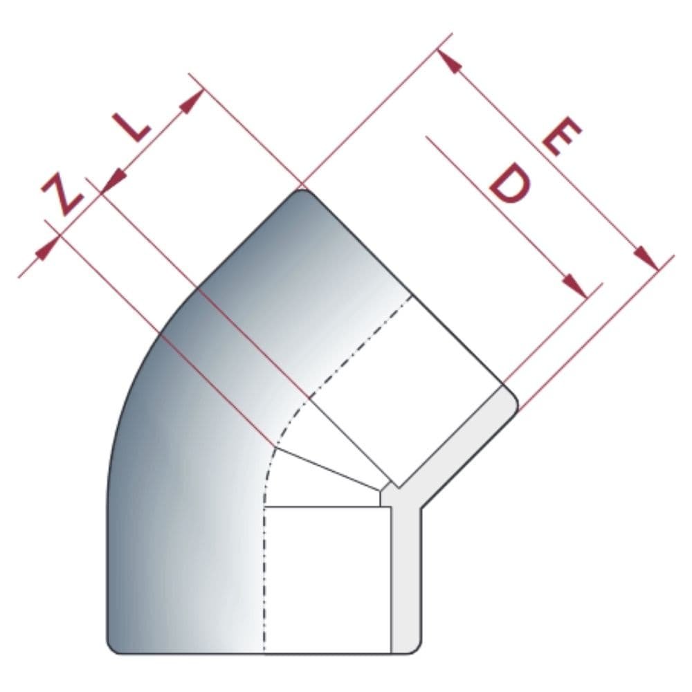 PVC-U 45°Kolanko Kielich 20 mm PN16-0