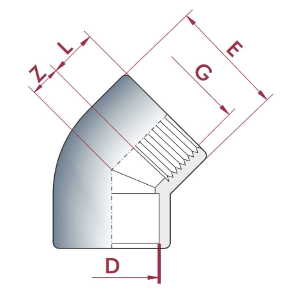 PVC-U 45°Kątka Kielich x IG 20 mm x 1/2"PN10-0