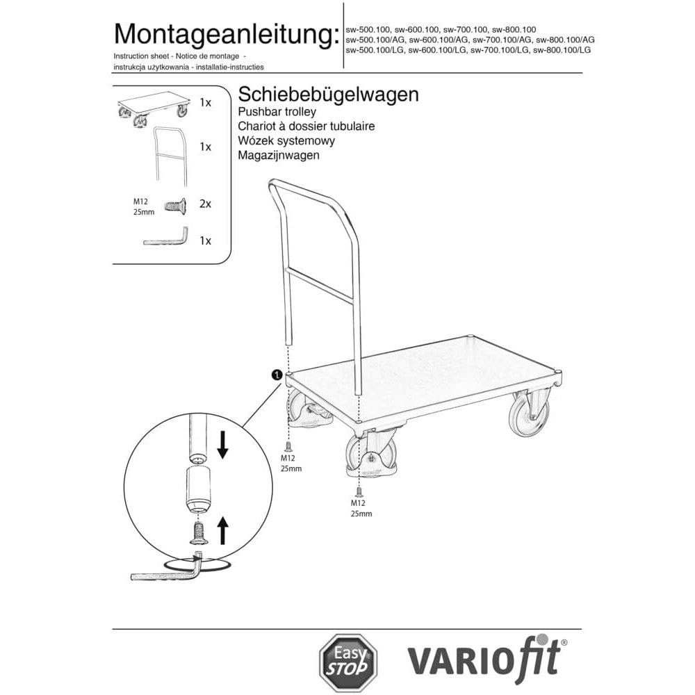 Wózek z uchwytem przesuwnym 500 kg Typ M + EasySTOP-0