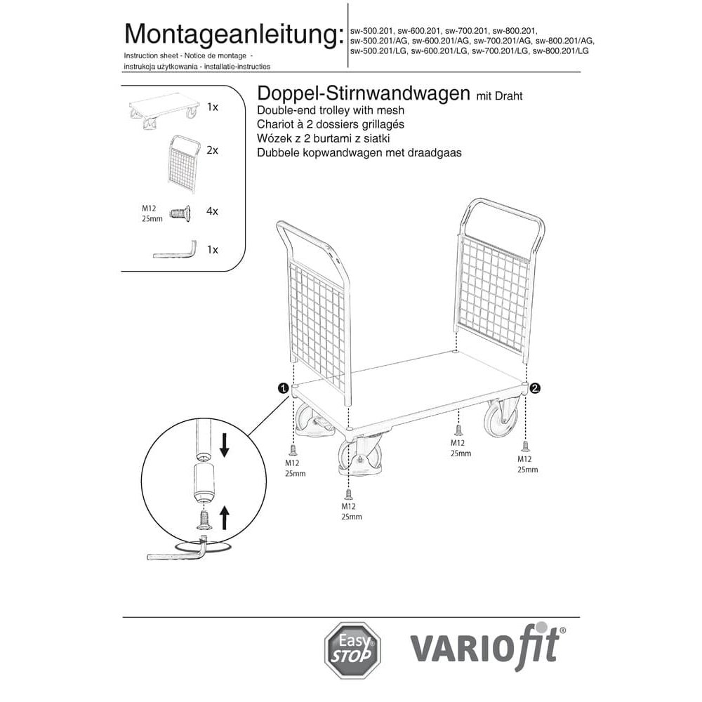 Podwójna krata czołowa wózka 500 kg Typ M + EasySTOP-0