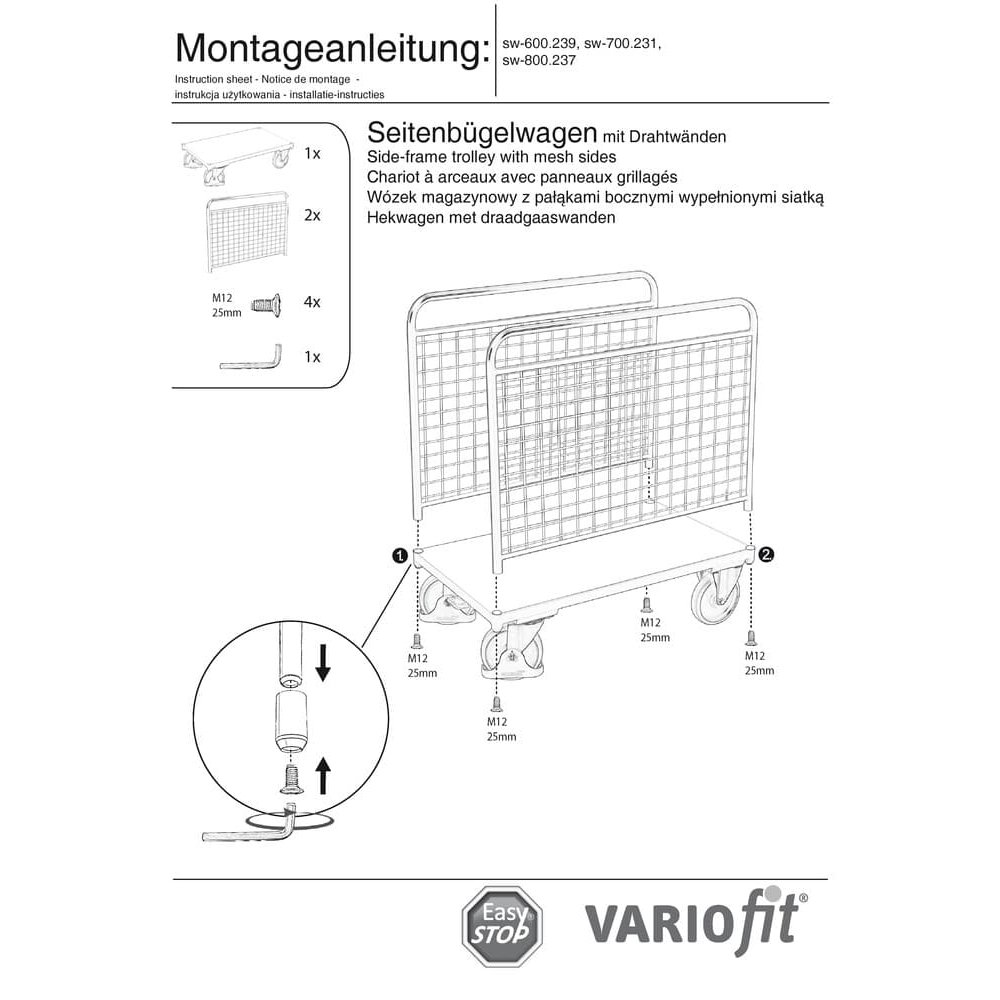 Wózek z drucianą kratą Typ S + EasySTOP-0