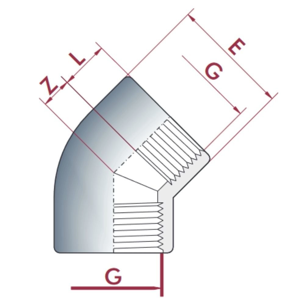 PVC-U 45°Kąt IG 1 1/2" PN10-0