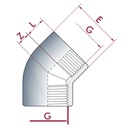 PVC-U 45°Kąt IG 1 1/2" PN10-0