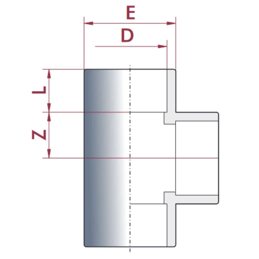 PVC-U trójnik z mufą 32 mm PN16-0