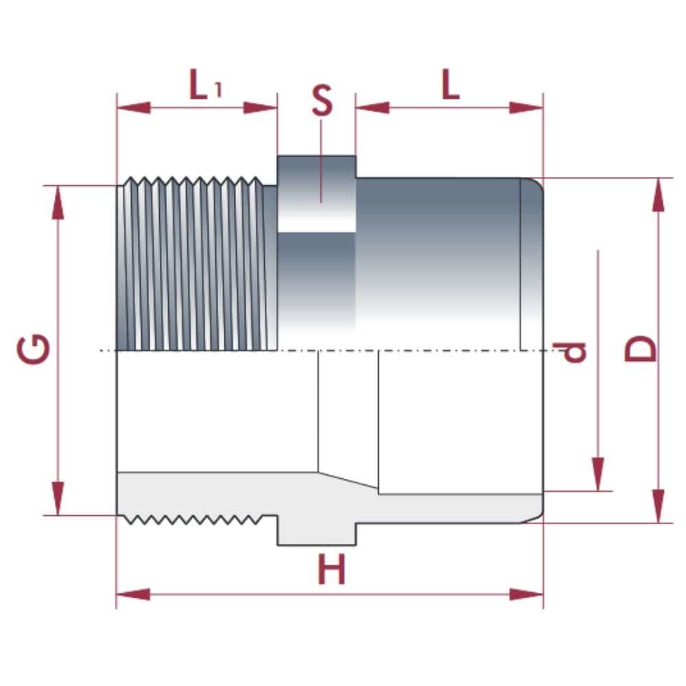 PVC-U Przejście Kielich x GW 32-25mm x 3/4" PN10-0