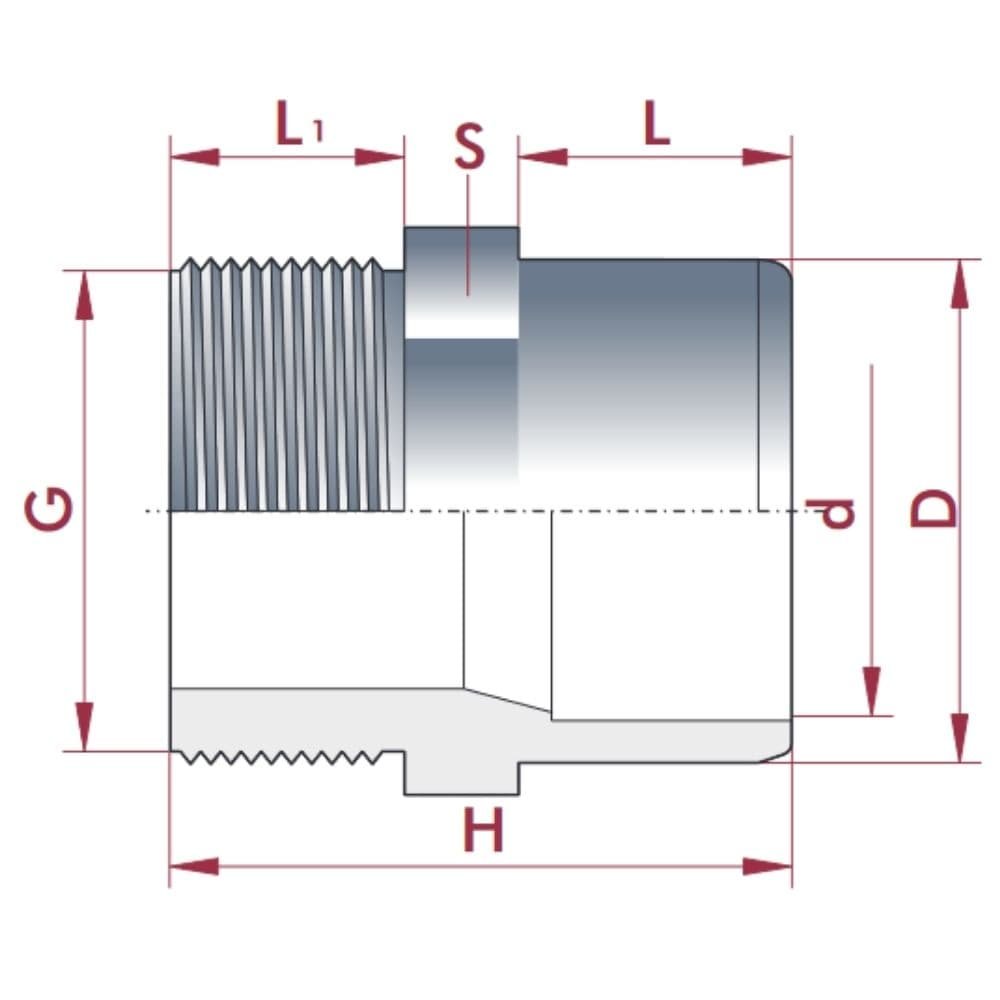 PVC-U Przejście Kielich x GW 50-40mm x 1 1/4" PN10-0