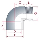 PVC-U 90°Kolano Kielich x GW 63 mm x 2" PN10-0