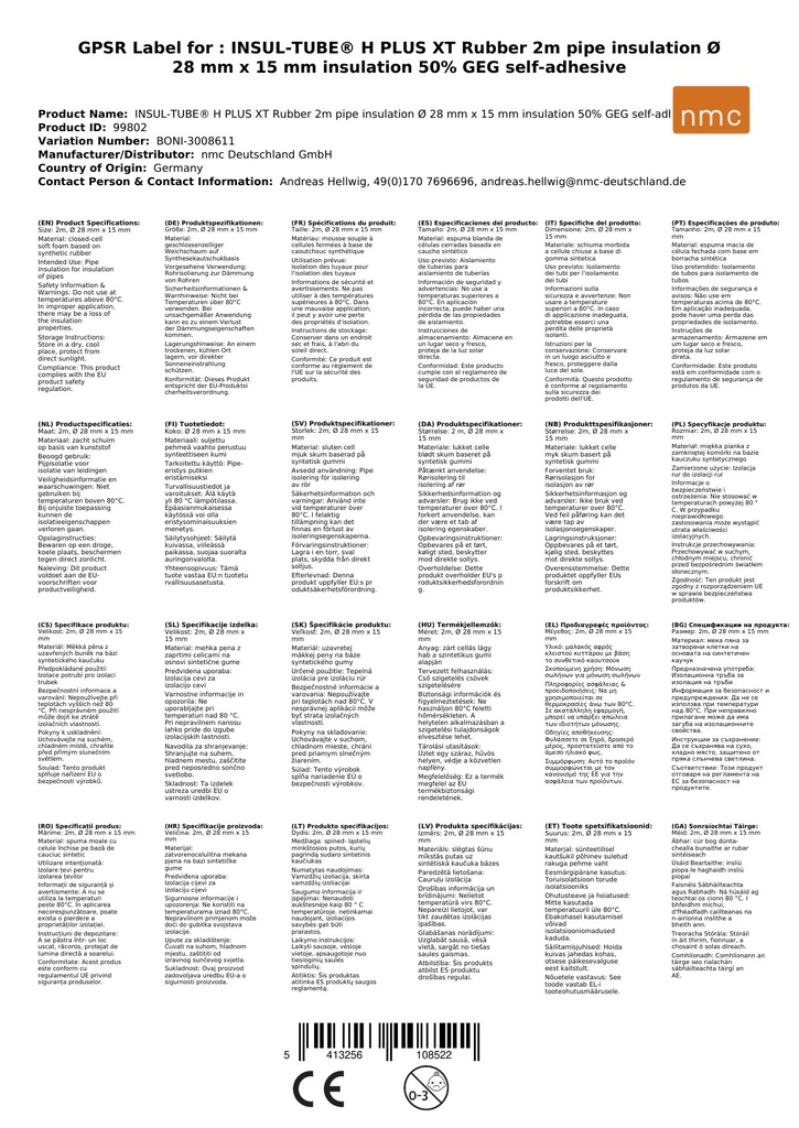 INSUL-TUBE® H PLUS XT Kautschuk 2m izolacja rur Ø 28 mm x 15 mm izolacja 50% GEG samoprzylepna-0