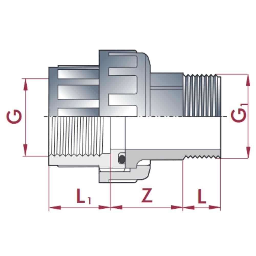 PVC - U Verschraubung IG x AG 1 1/2"-1