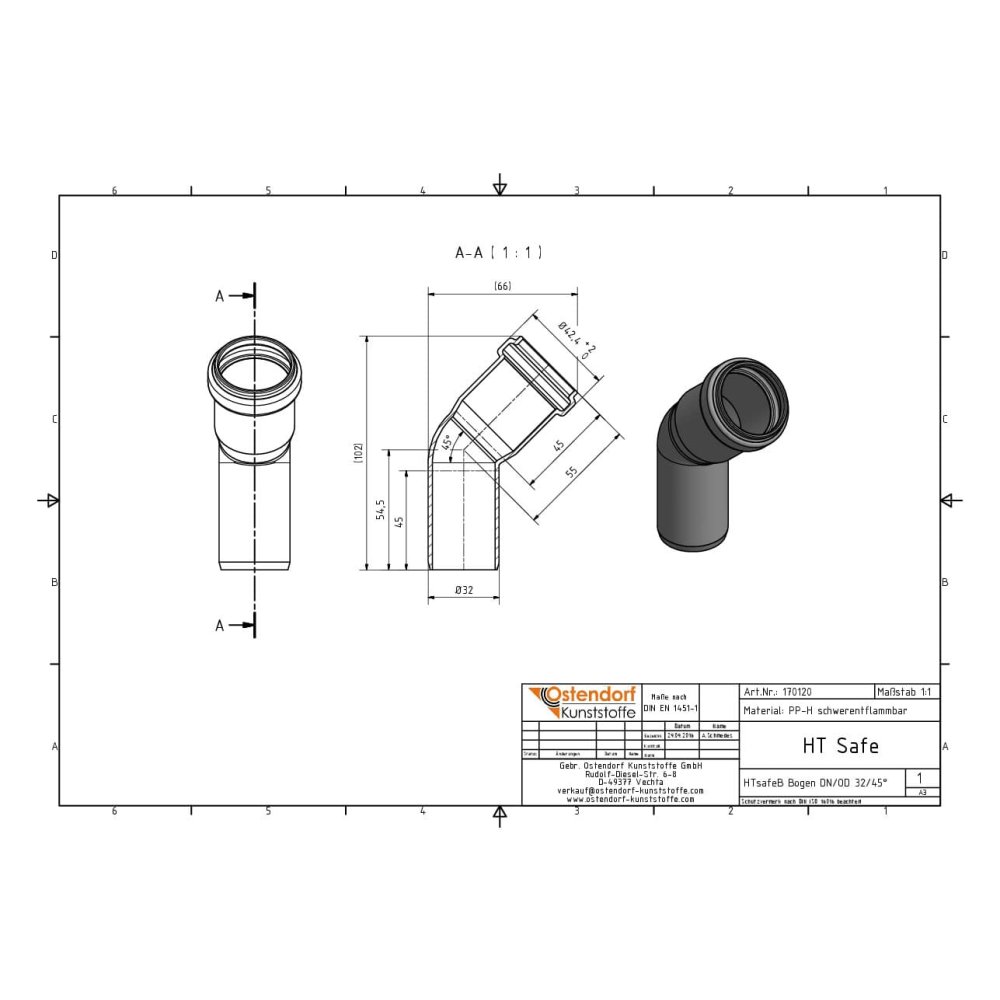 HTsafeB Kolano DN/OD 32 45 Stopni-1