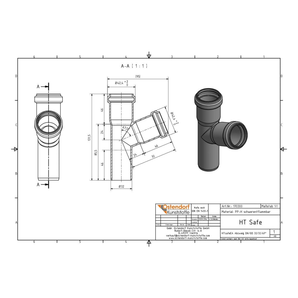 HTsafeEA Rozgałęzienie DN/OD 32/32 67 stopni-1