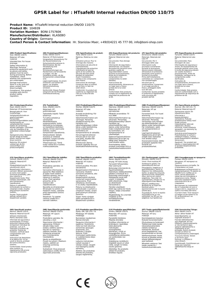 HTsafeRI redukcja wewnętrzna DN/OD 110/75-2