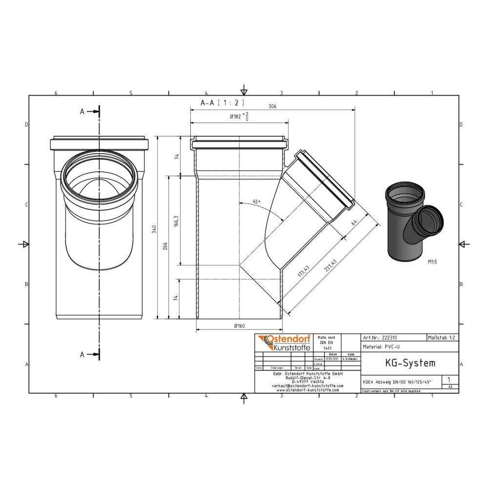 KGEA Rozgałęzienie DN/OD 160/125 45 stopni-0