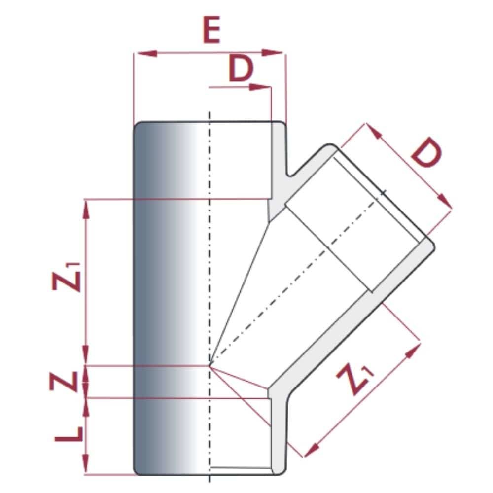 PVC-U 45°T-Stück Kielich 25 mm PN16-0