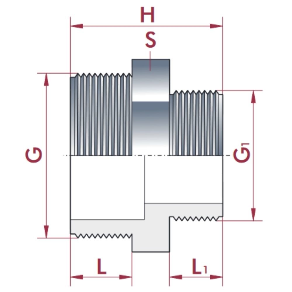 PVC - U podwójny redukowany nypel AG 3/4" x 1/2"-0