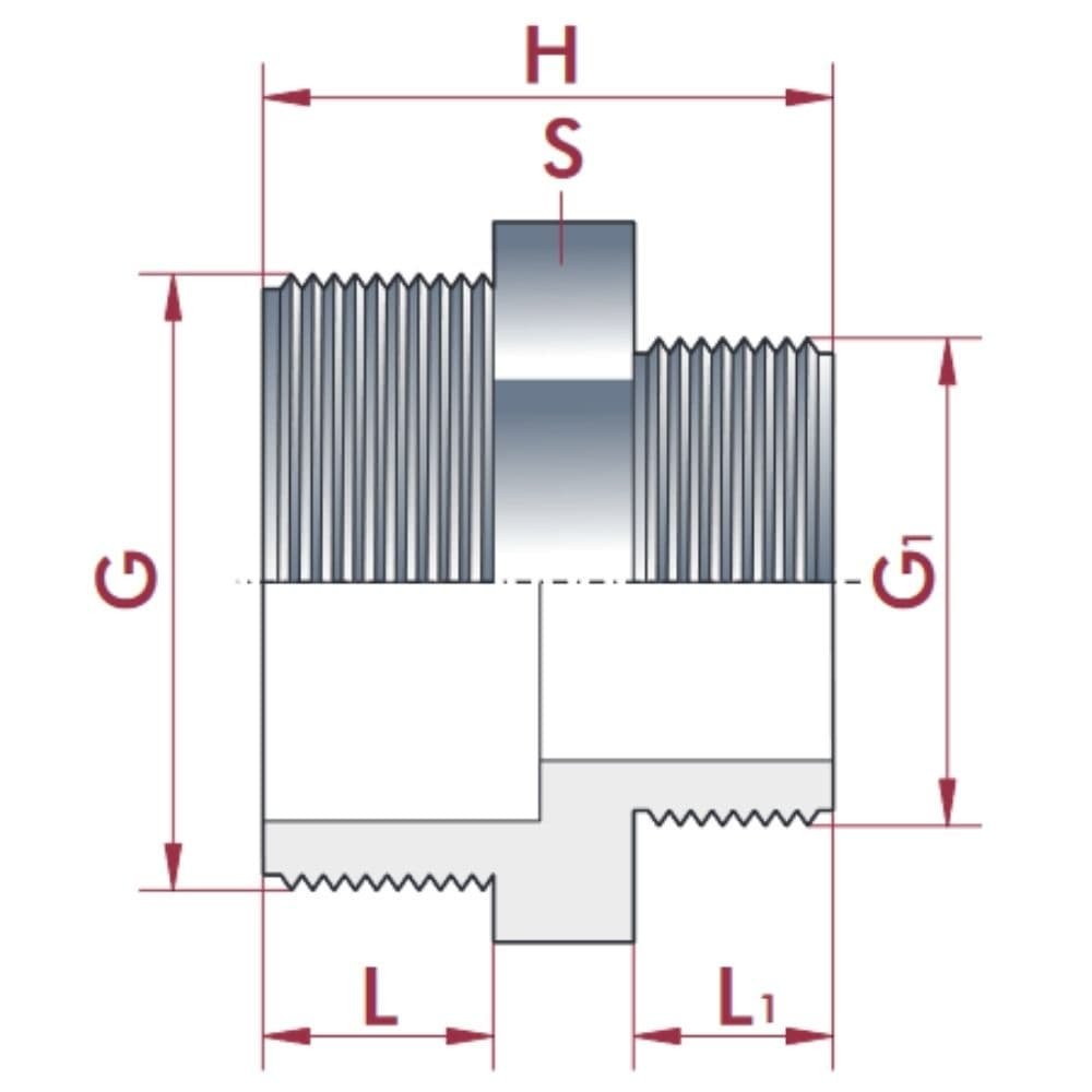 PVC - U Doppelnippel zredukowany AG 2 1/2" x 1 1/4"-0