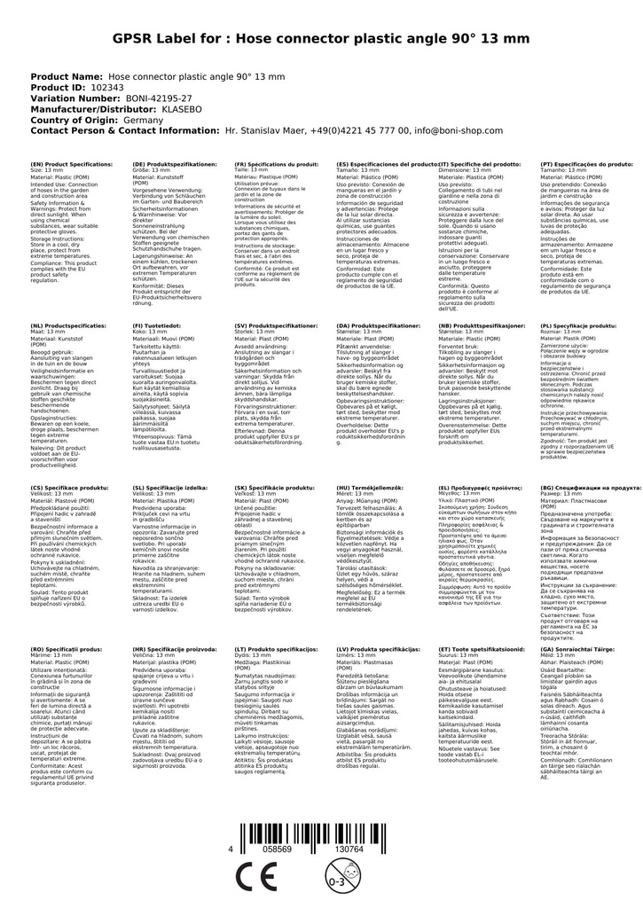 Łącznik do węży z tworzywa sztucznego kątowy 90° 13 mm-2