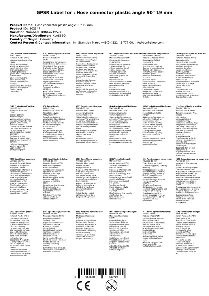 Łącznik do węży z tworzywa sztucznego kątowy 90° 19 mm-2