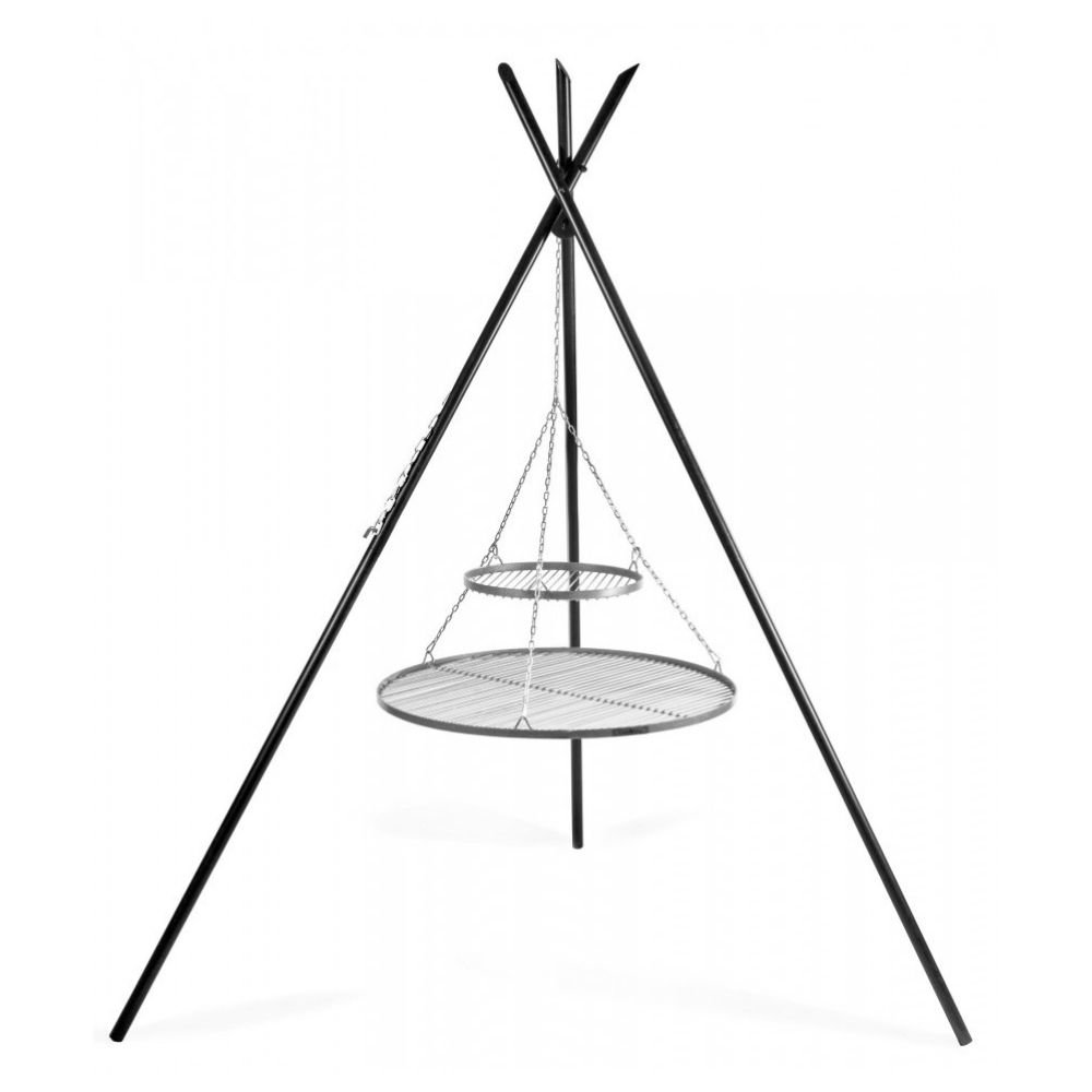 Grill wiszący „TIPI“ 210 cm + Podwójny ruszt 70 cm i 40 cm ze stali nierdzewnej